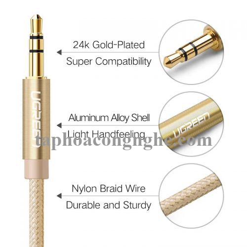 Ugreen 30808 0.5M màu Vàng Cáp âm thanh 2 đầu 3.5mm dương AV112 30030808